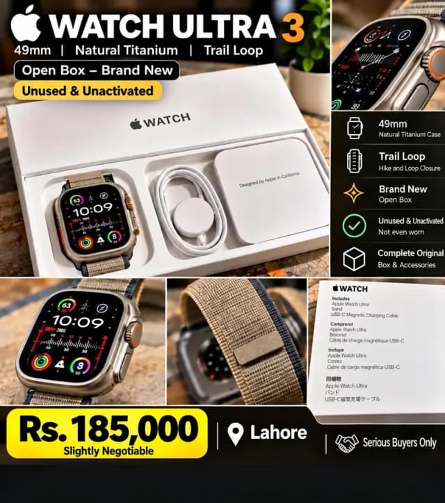 Apple Watch Ultra 3 49mm Natural Titanium – Brand New Open box