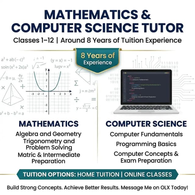 Experienced Tutor for Mathematics & Computer Science | Classes 1–12