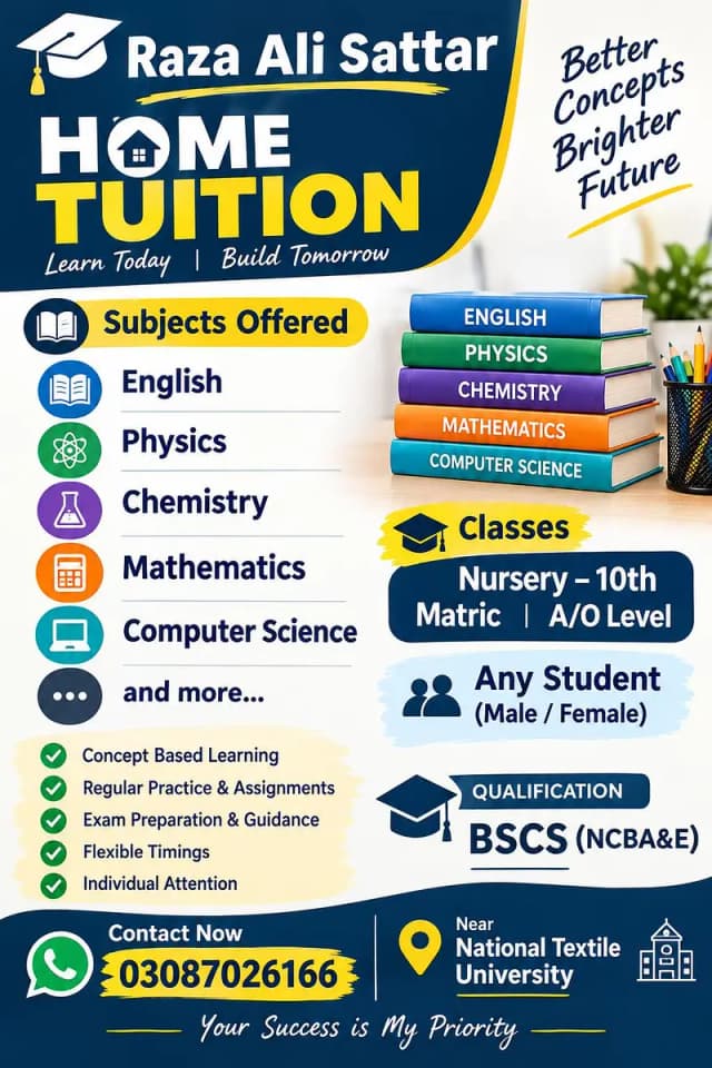 Male Home Tuitor From grade 1 to grade 12