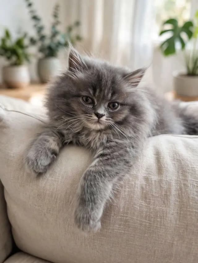 Grey Persian Kitten - Triple Coated Fluffy Punch Face