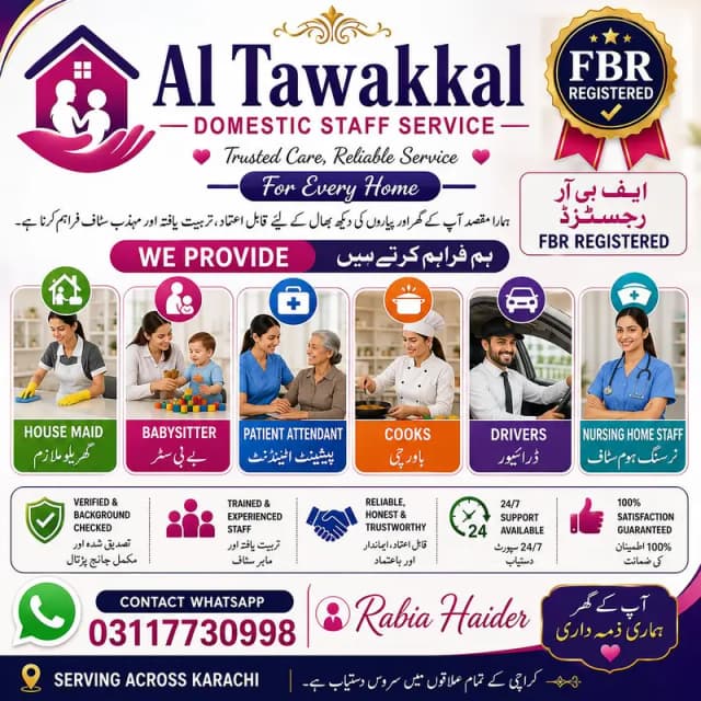House maid/Babysitter/patient attendant/cooks are available