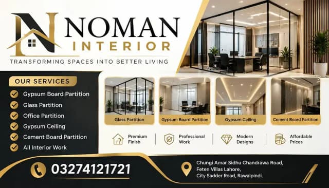 premium Gypsum board partition, Office interior, Glass partition