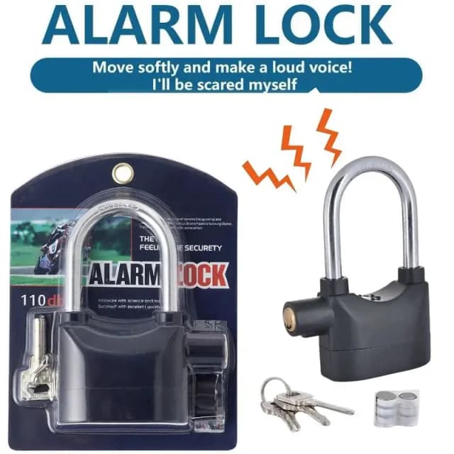 High-Security Gembok Alarm Lock | Waterproof Siren Padlock for Bike,