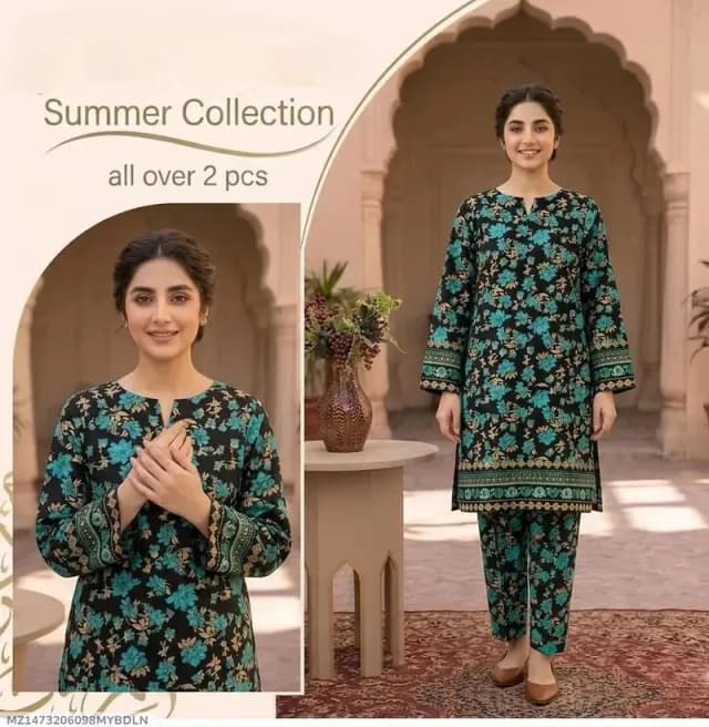 stylish 2pcs women's unstitched printed suit