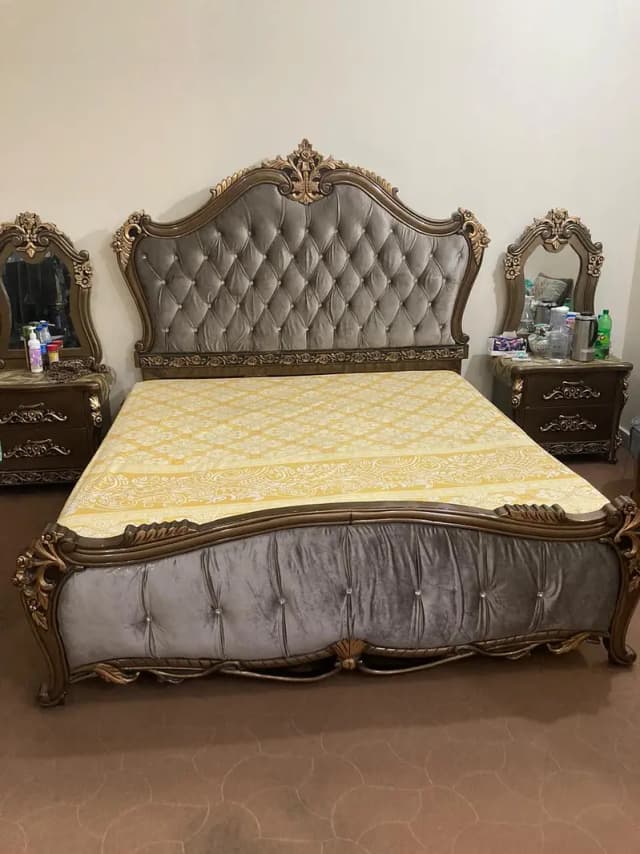 Bed set with dining table six chairs