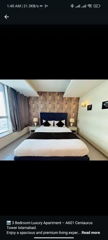 1BED LUXURY FURNISH APARTMENT AVAILABLE TONIGHT FOR RENT IN ISLAMABAD CENTURES MALL