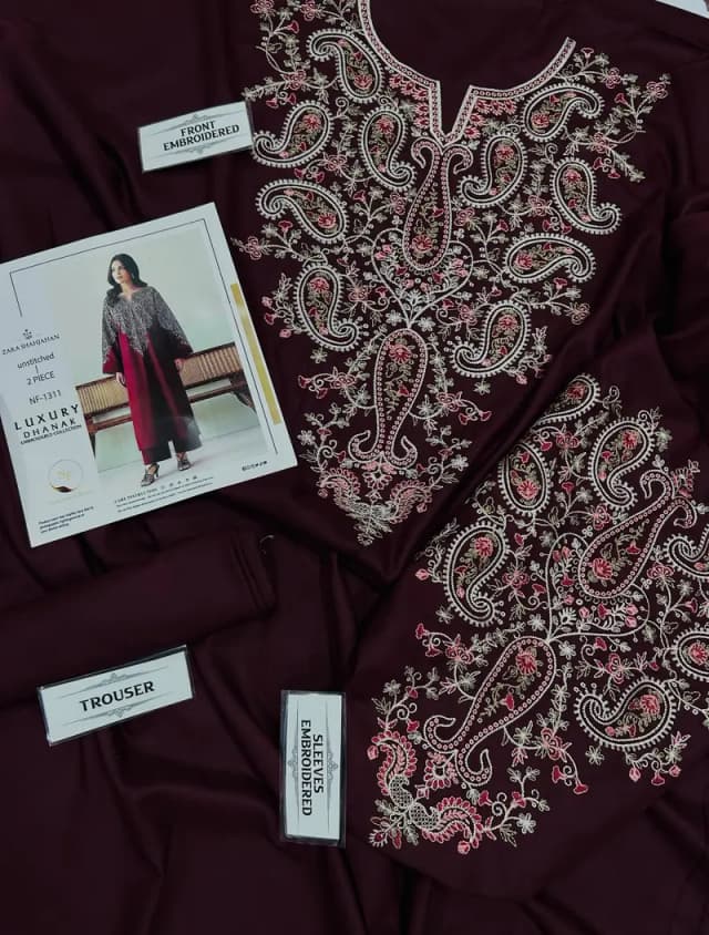 2pcs Women's Unstitched Embroidered Suit