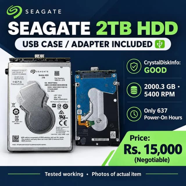Title: Seagate 2TB HDD + USB Case | Tested | Good Health
