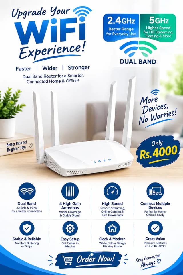 Dual-Band Wi-Fi Router 2.4Ghz / 5ghz— Rs. 4,000 Only!