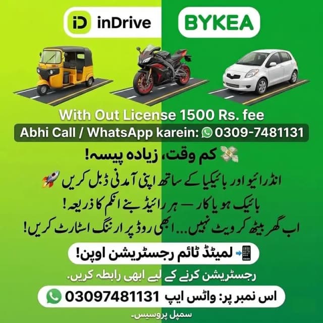 INDRIVE REGISTRATION –WhatsApp: 0309-7481131