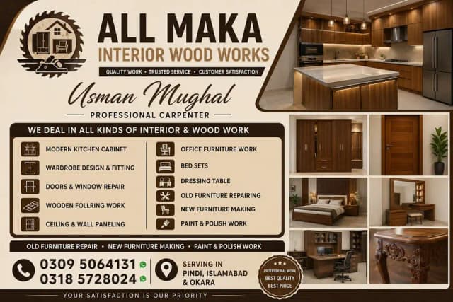 “Kitchen Cabinet & Wood Work Expert | Carpenter in Pindi Islamabad”