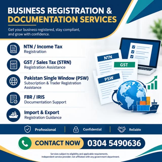 NTN, GST, Tax Filing, PSW & Business Registration Services Pakistan