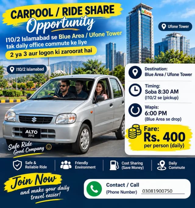 Islamabad I-10 to Blue Area Daily Pick & Drop Service