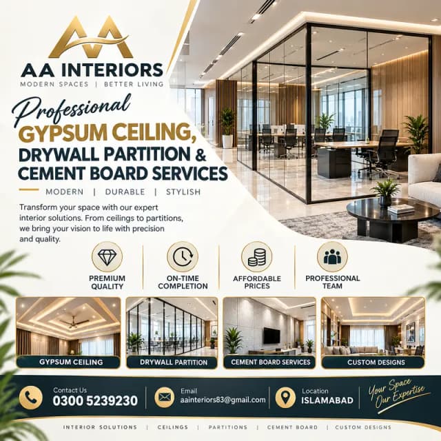 ceiling & drywall partition services in Islamabad