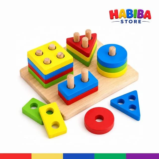 Wooden Geometric Shapes Sorter Toy for Kids | Montessori Educational Learning Puzzle | Shape Matching, Color Recognition & Fine Motor Skills Development Toy – Habiba Store