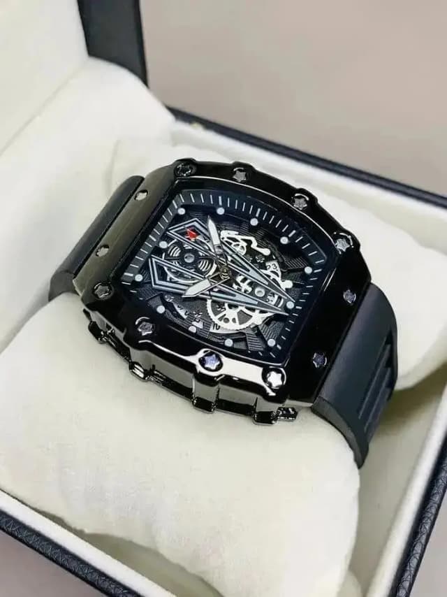 Richard black belt skeleton watch