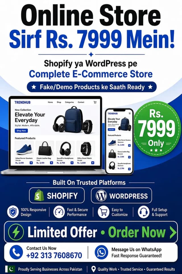 Create your ecommerce store on shopify or Wordpress Rs. 7999/-