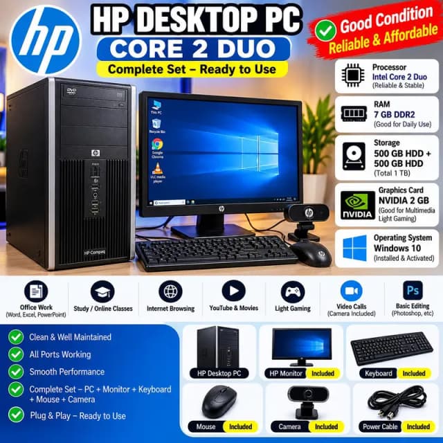 HP Core 2 Duo Desktop . . Full Computer Setup  Like Brand New