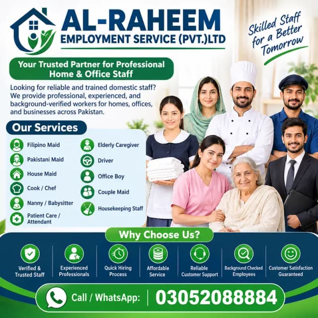 Provide Maids ,Babysitter, Driver, Helper, Couples, Patient Care, Cook