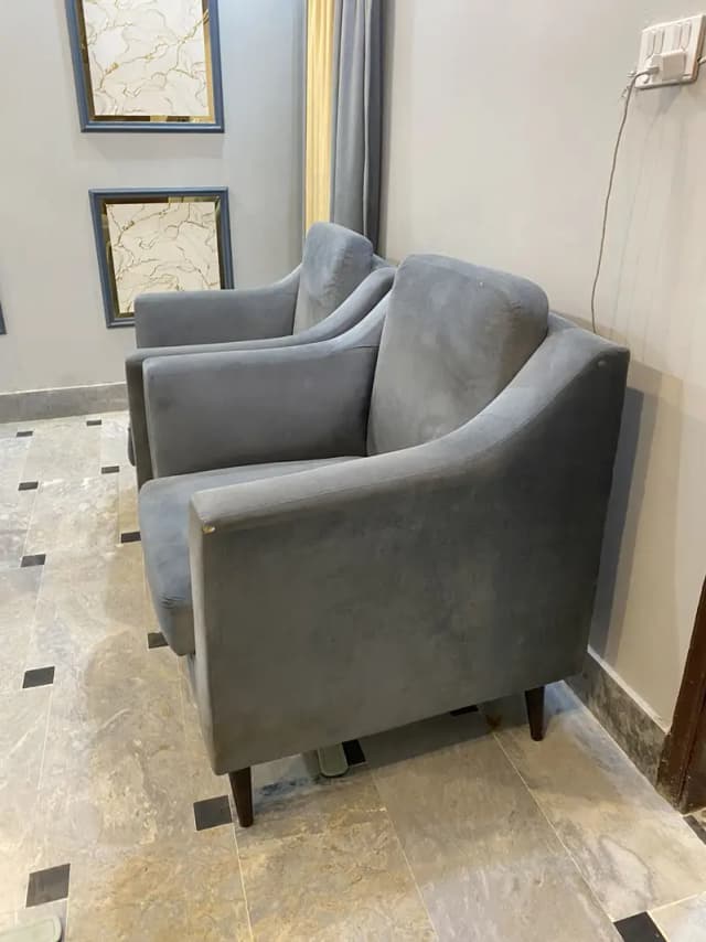 Pair of Grey Single Seater Sofas – Stylish & Comfortable