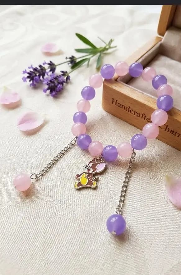 cute pink & purple bead bracelet with Jerry charm